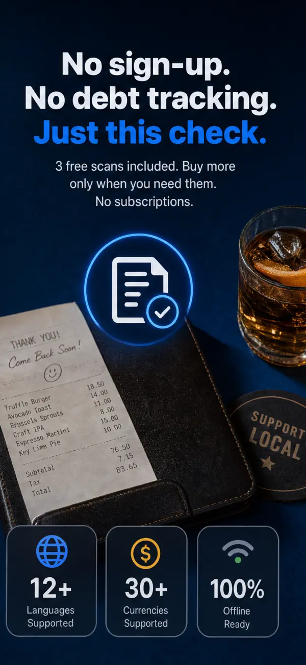 BillSplit as a Splitwise alternative: no sign-up, no debt tracking, 3 free receipt scans, works offline