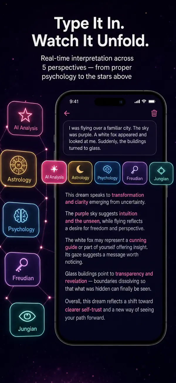 Voneir app interpreting a dream across five styles, the way a teeth falling out dream can be analyzed